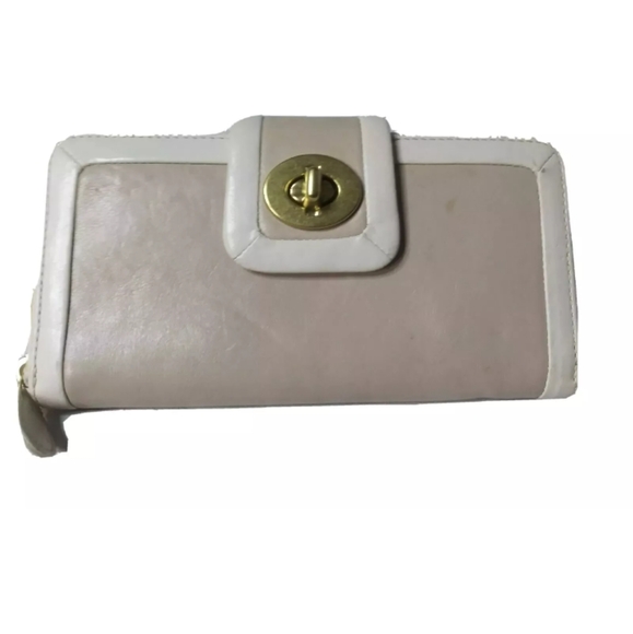 Vintage Coach Continental Zip Round Leather Wallet Organizer Almond & Beige - Picture 2 of 8